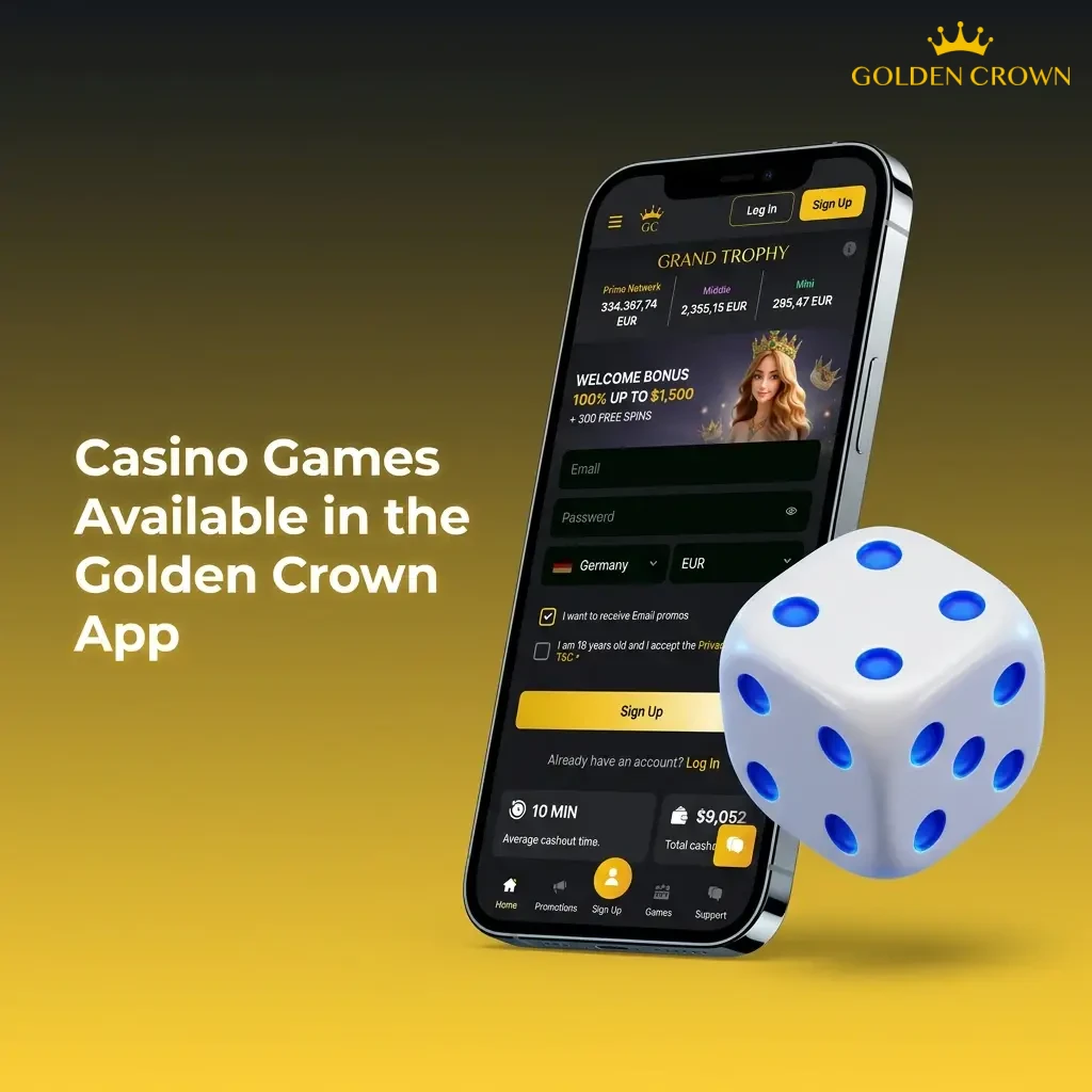 Golden Crown casino app displaying slots, live dealer games, and crash games from top providers like Pragmatic Play and Evolution