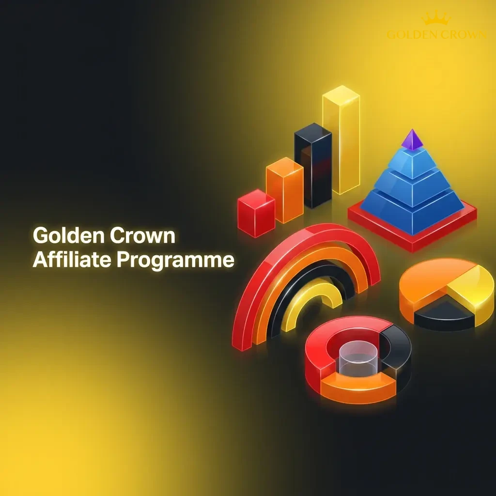 Golden Crown casino affiliate programme logo with revenue share commission details for partner referrals