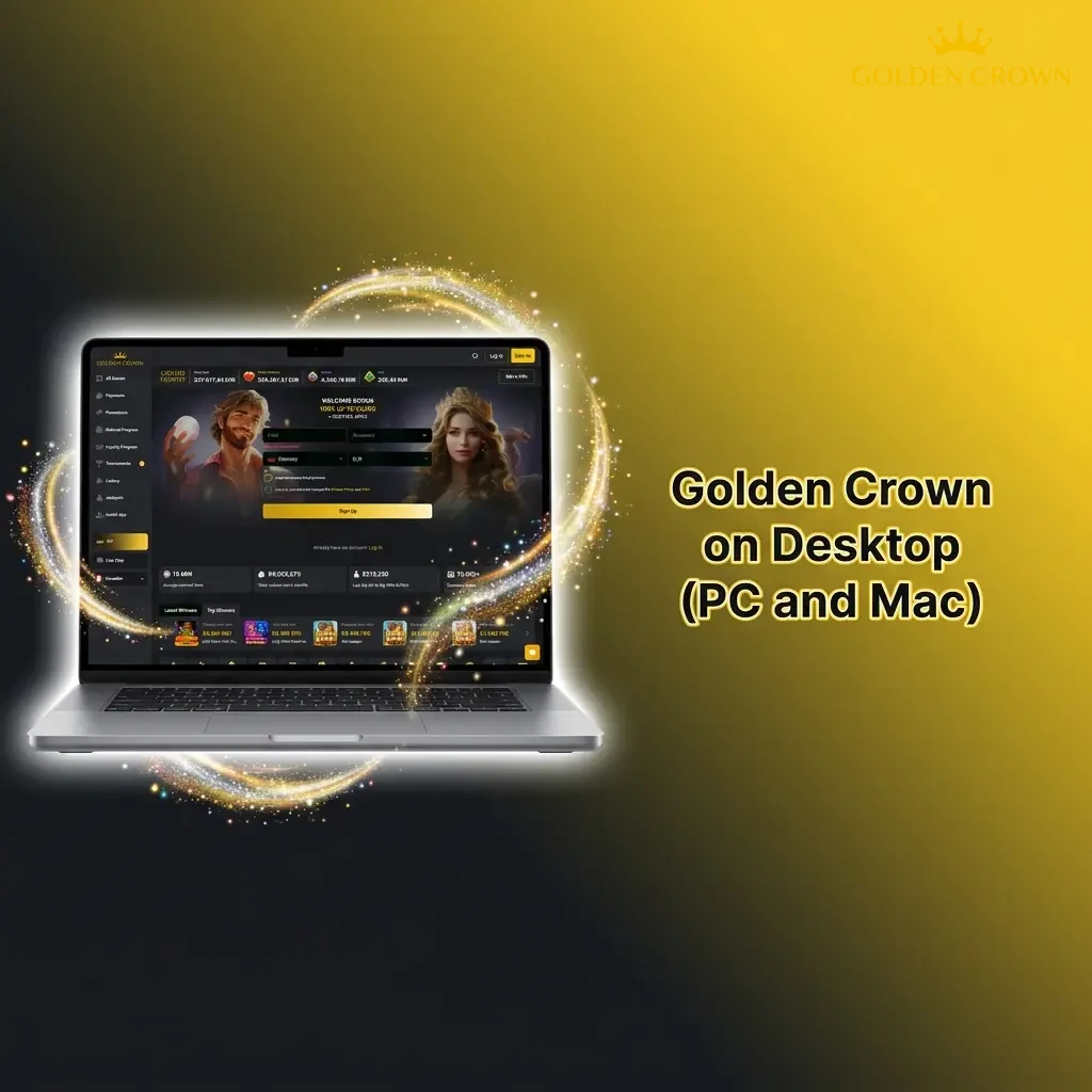 Browser-based Golden Crown casino platform open on a desktop computer screen, no download required