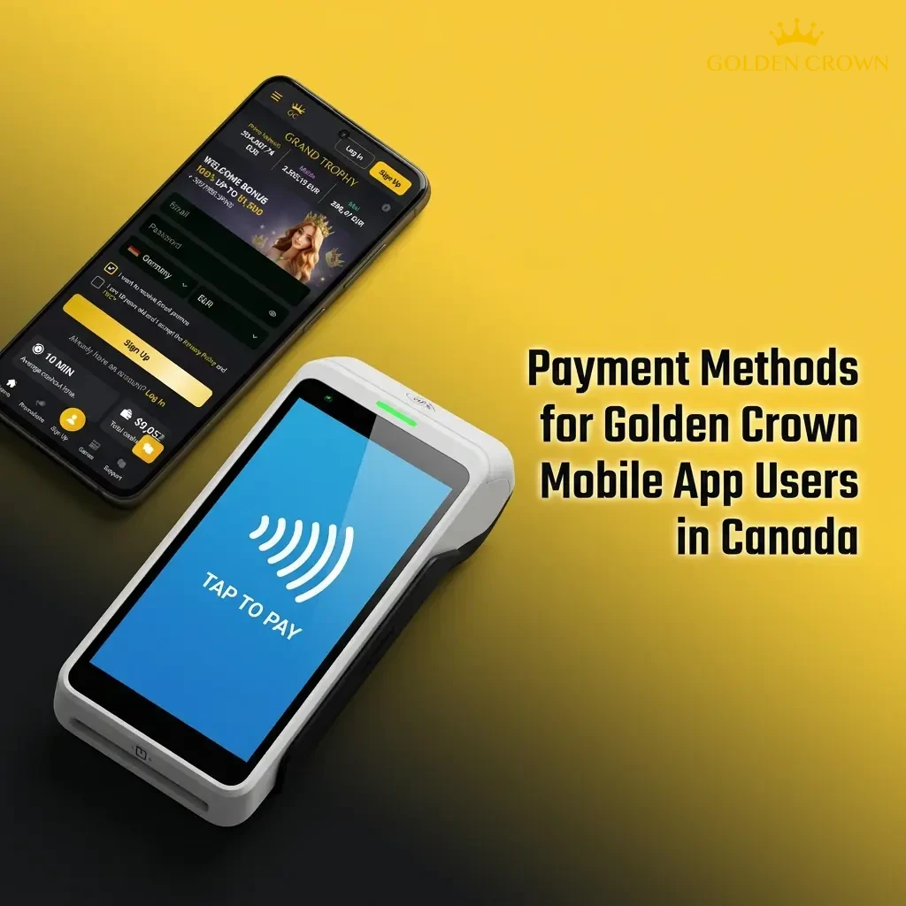 Payment method icons for Golden Crown mobile app in Canada including Interac, crypto, and e-wallets