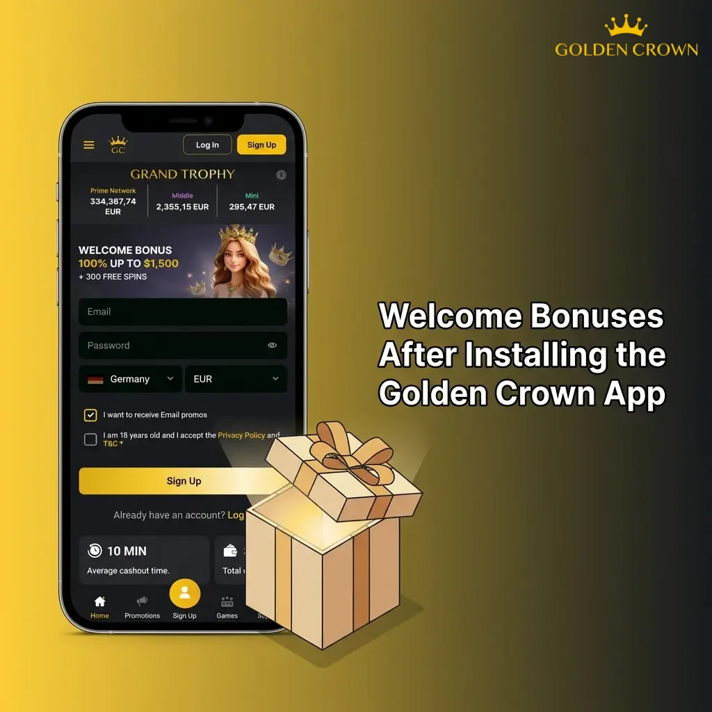 Golden Crown mobile app welcome bonuses for Canadian players including deposit matches, free spins, and cashback offers.